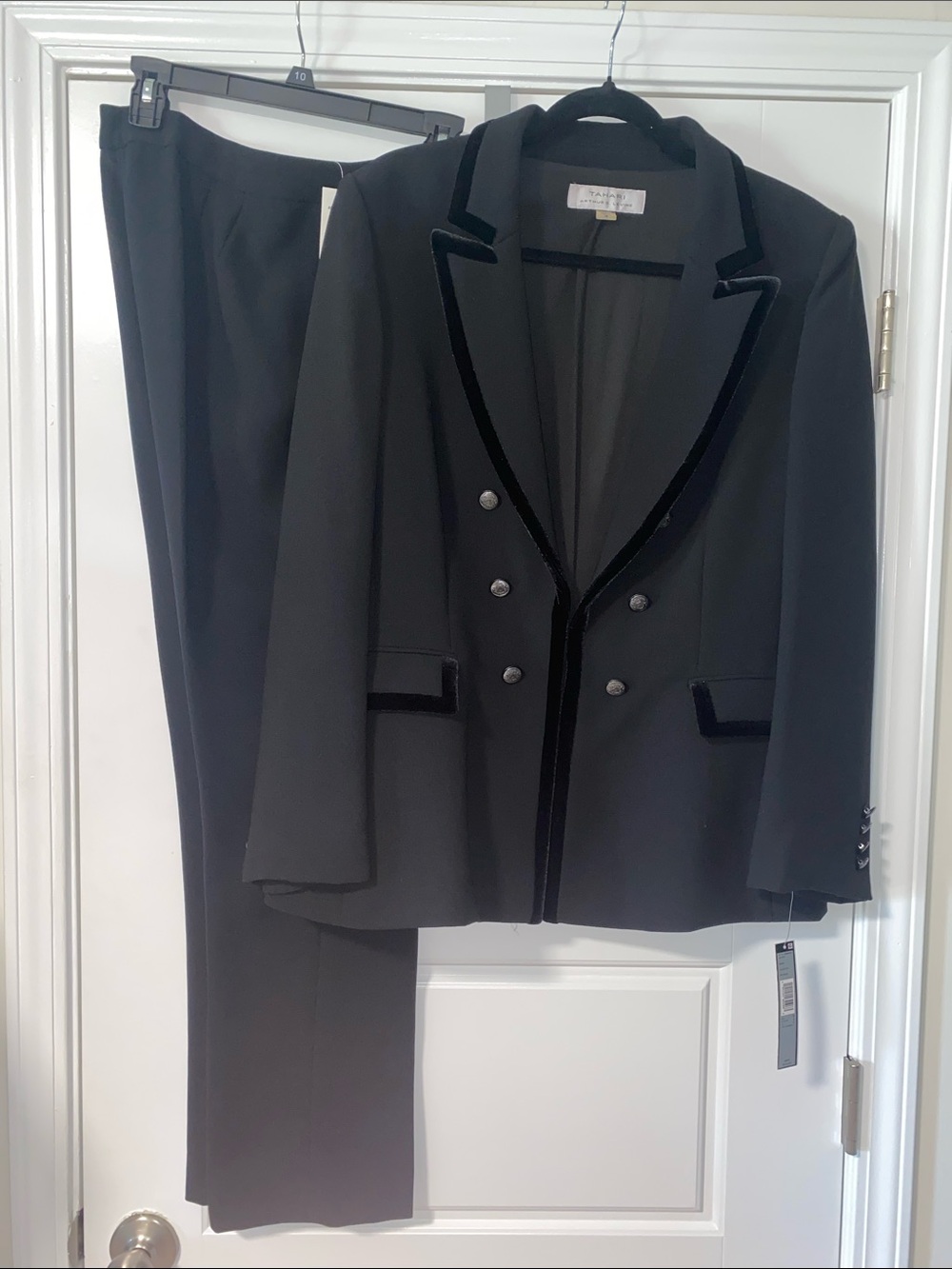 Tahari Velvet-Trim Blazer & Trouser Set